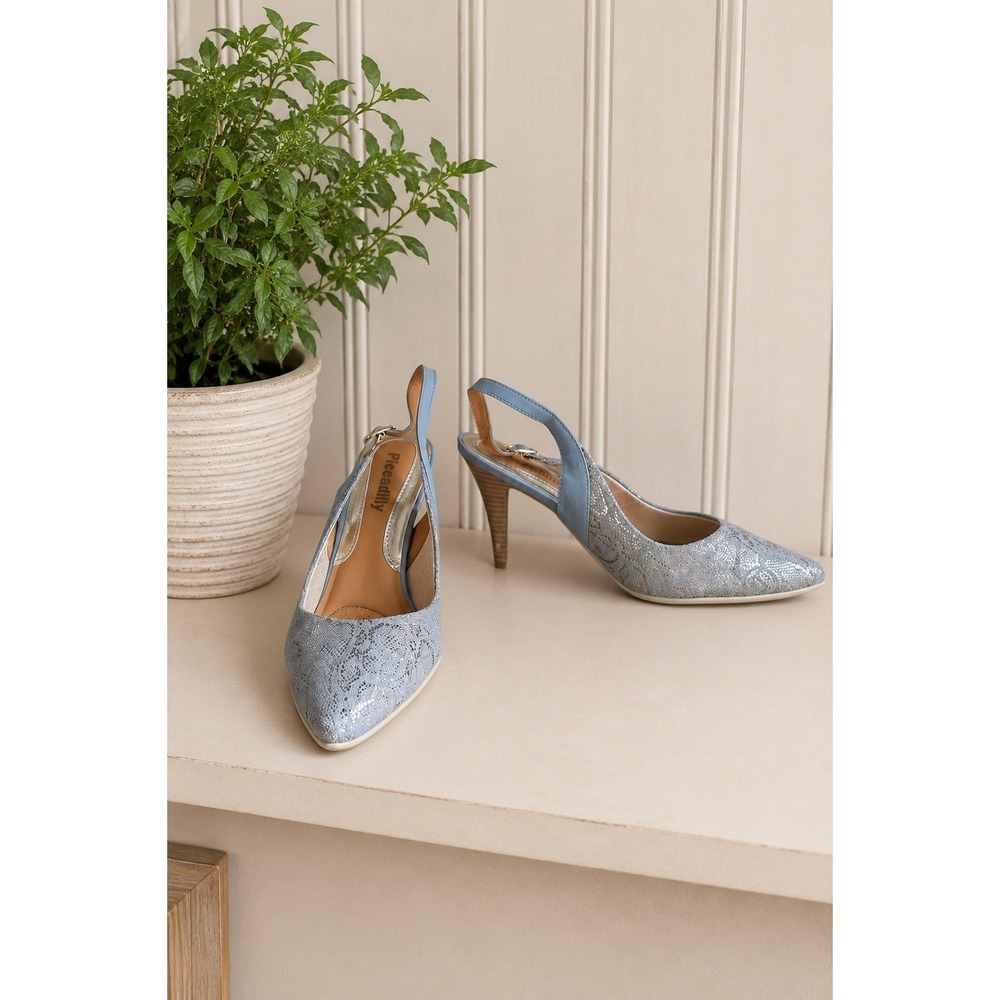 Vintage Piccadilly Brasil Gray Silver Lace Slingback Pumps Stiletto Heels Sz 10